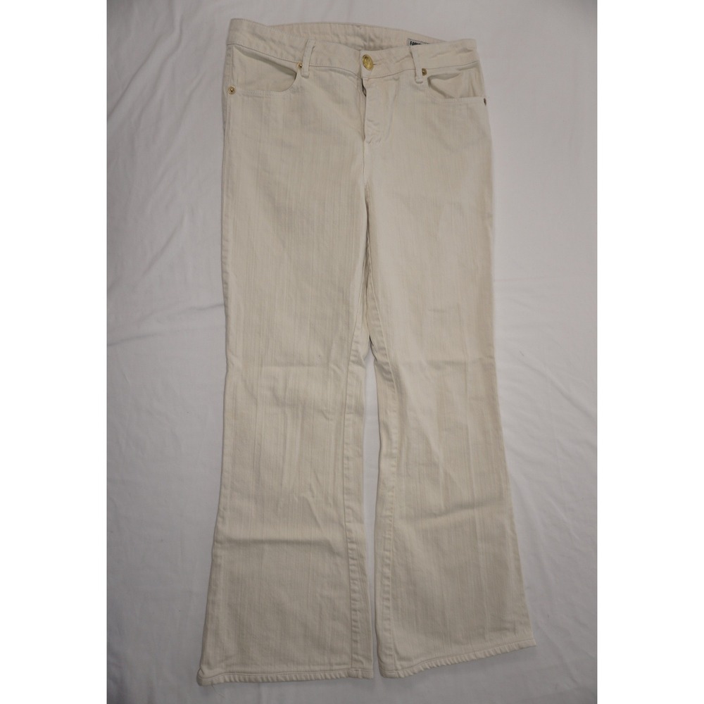 Forum 42 Off-White Denim Flare Jeans Gold Hardware Detail